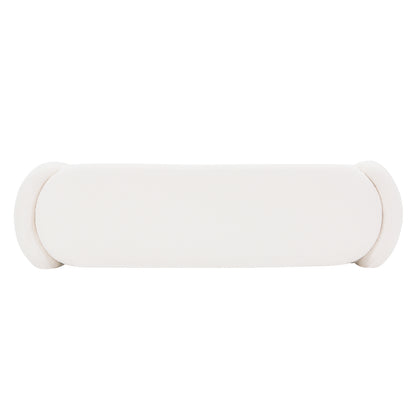 Wynne Fabric Storage Ottoman Bench Seat - Cream White, featuring a modern, rounded-cylinder design with oversized rolled ends, upholstered in smooth off-white fabric, offering a minimalist and sculptural aesthetic.
