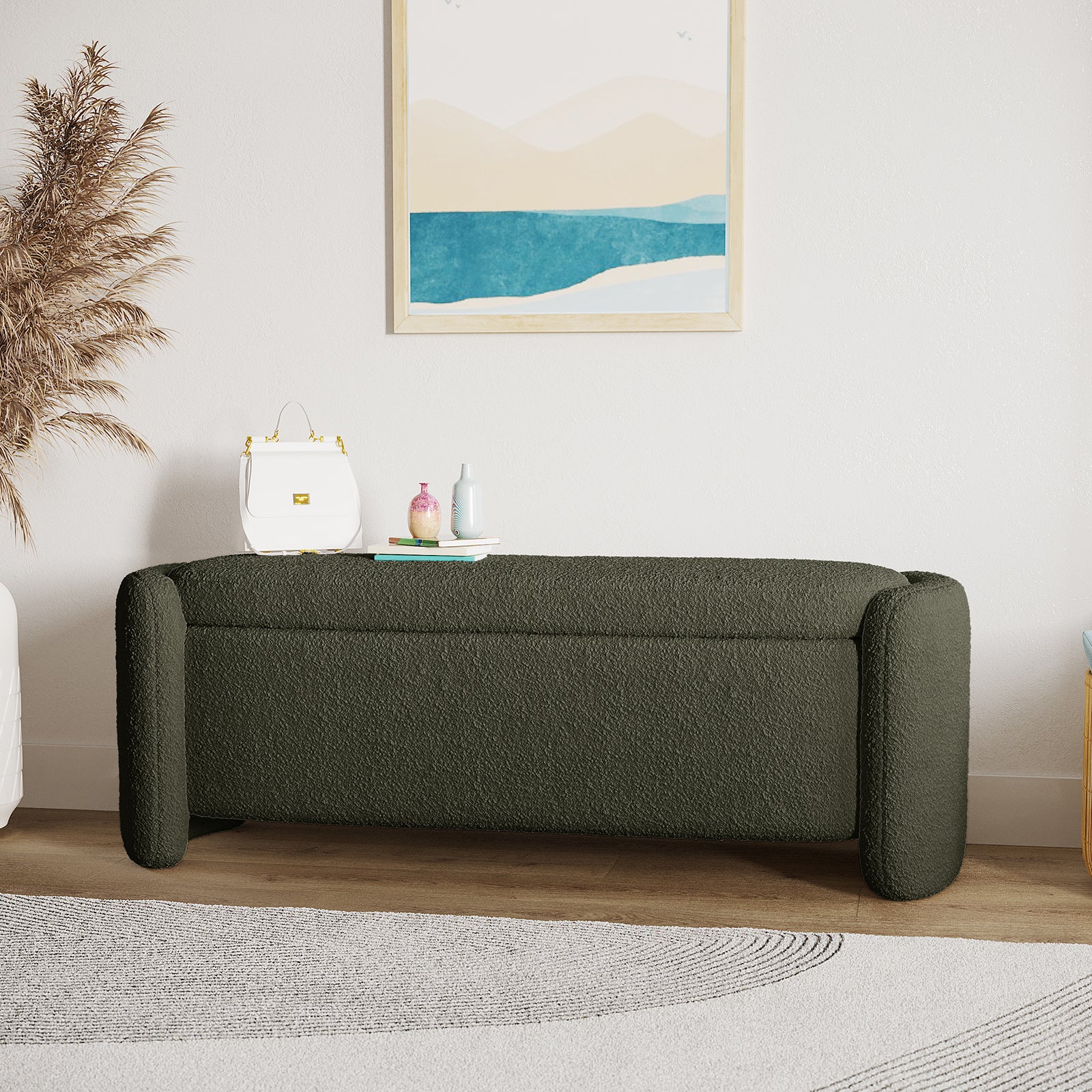 Wynne Fabric Storage Ottoman Bench Seat in Khaki Green – Luxo Living