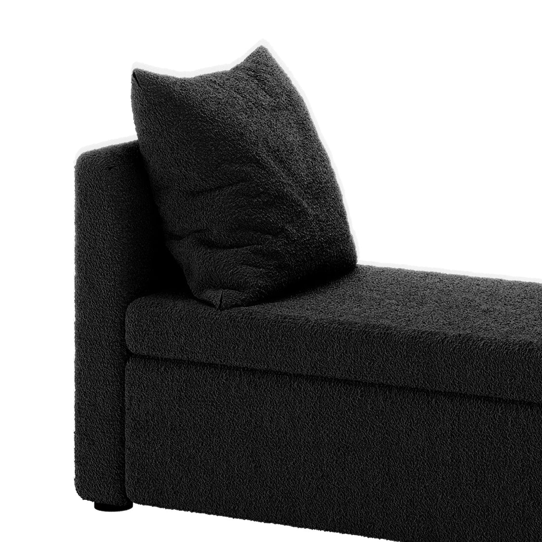 Zamira Large Boucle Storage Ottoman Bench in Charcoal, featuring a chaise-style design with matching back cushion, sleek lines, and boucle upholstery, perfect for modern interiors with hidden storage beneath.