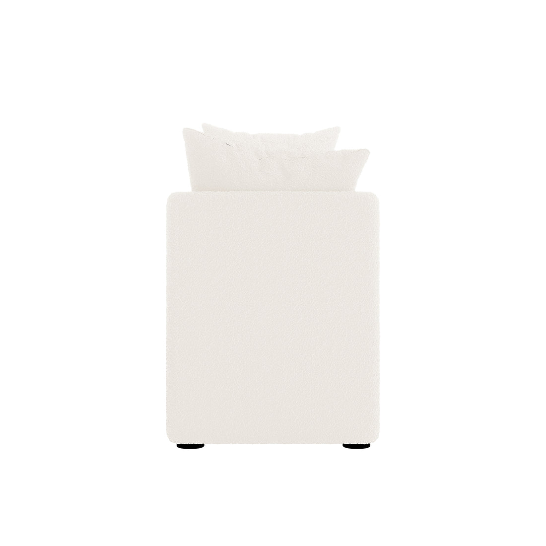 Zamira Large Boucle Storage Ottoman Bench in Cream White, featuring a minimalist rectangular design with soft upholstery, topped with matching throw pillows, photographed against a plain white background.