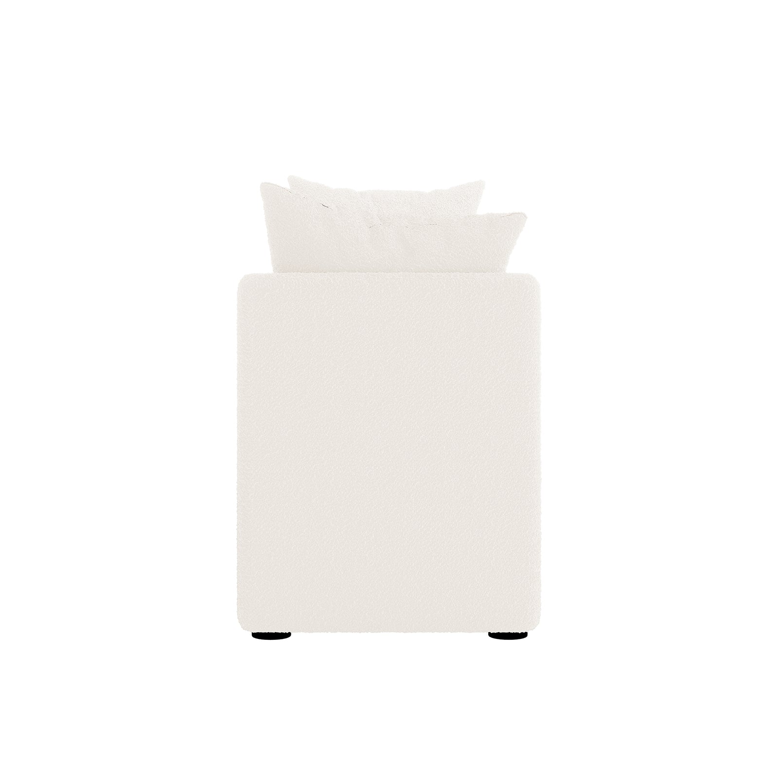 Zamira Large Boucle Storage Ottoman Bench in Cream White, featuring a minimalist rectangular design with soft upholstery, topped with matching throw pillows, photographed against a plain white background.