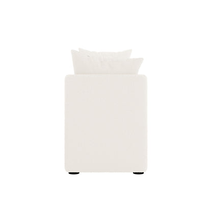 Zamira Large Boucle Storage Ottoman Bench in Cream White, featuring a minimalist rectangular design with soft upholstery, topped with matching throw pillows, photographed against a plain white background.