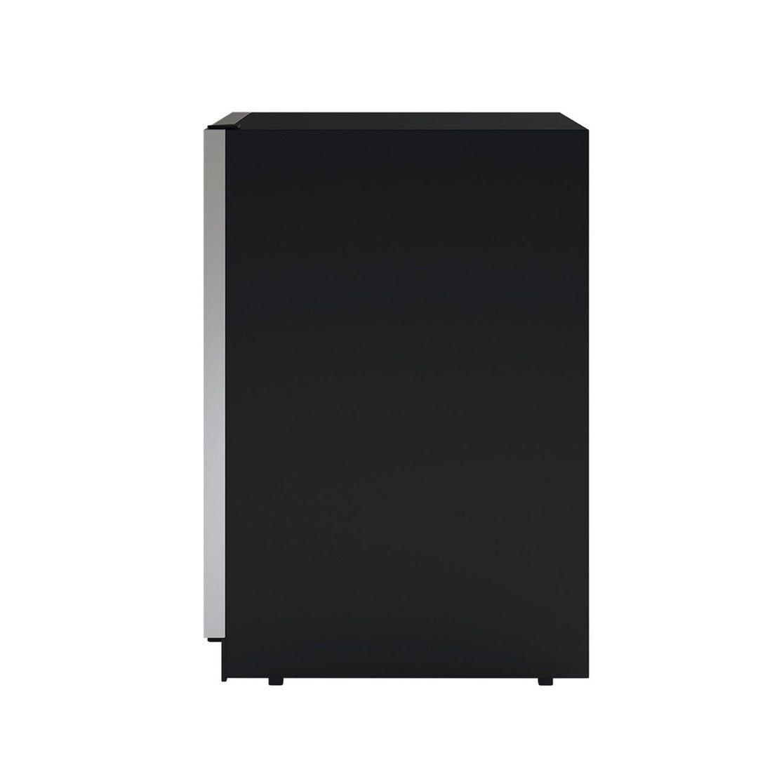 H51D 51 Bottle Slim Built-in Wine Fridge with UV Glass in Black, featuring a sleek black side panel and a narrow vertical silver strip along the edge, ideal for stylish wine storage.