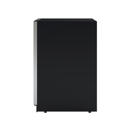 H51D 51 Bottle Slim Built-in Wine Fridge with UV Glass in Black, featuring a sleek black side panel and a narrow vertical silver strip along the edge, ideal for stylish wine storage.