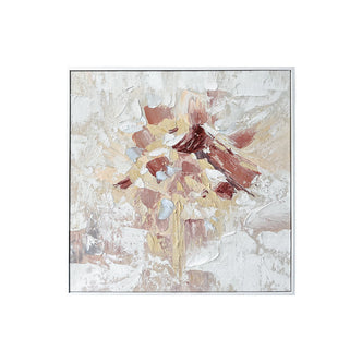 Bloom Framed Canvas Wall Art 105 x 105cm in White features textured abstract strokes in creams and beiges, framed in a slim white frame, offering a modern, gallery-like aesthetic.