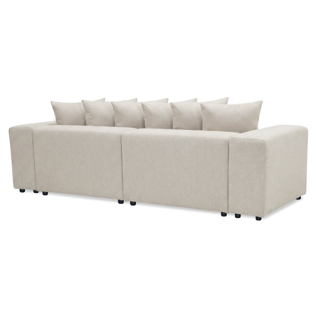 Modular beige sofa from side and back angle on white background