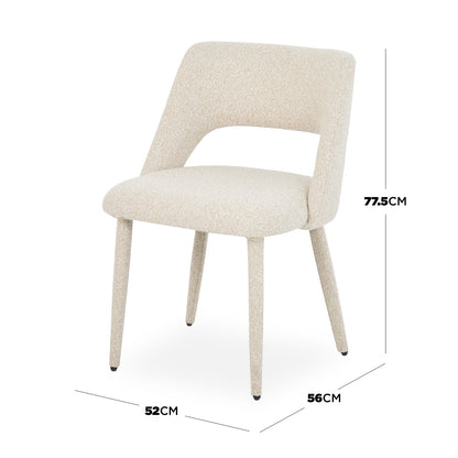 Chair with dimension lines and measurements on white background