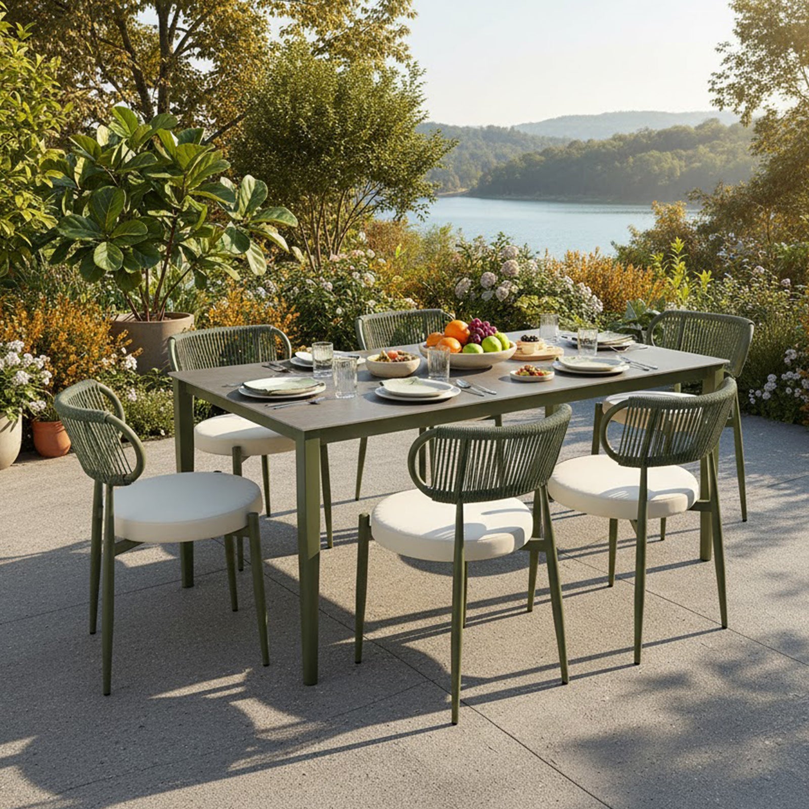 Cabria Piece Sintered Stone Outdoor Dining Set in Green – Luxo