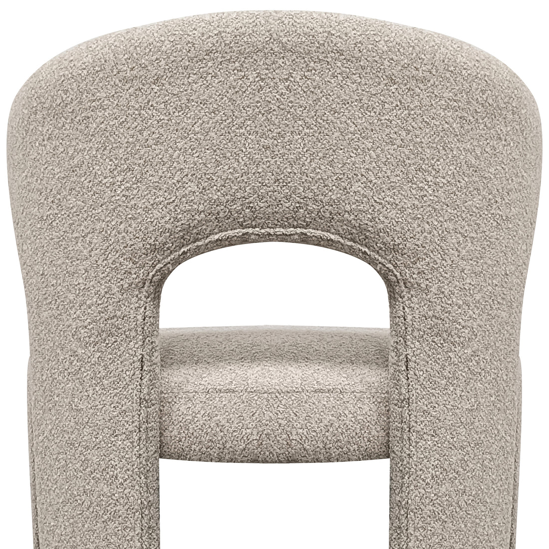 Lunari Bouclé Curved Accent Chair in Beige features a plush, sculpted backrest with a keyhole cutout, padded legs, and a minimalist design, offering comfort and style for modern spaces.