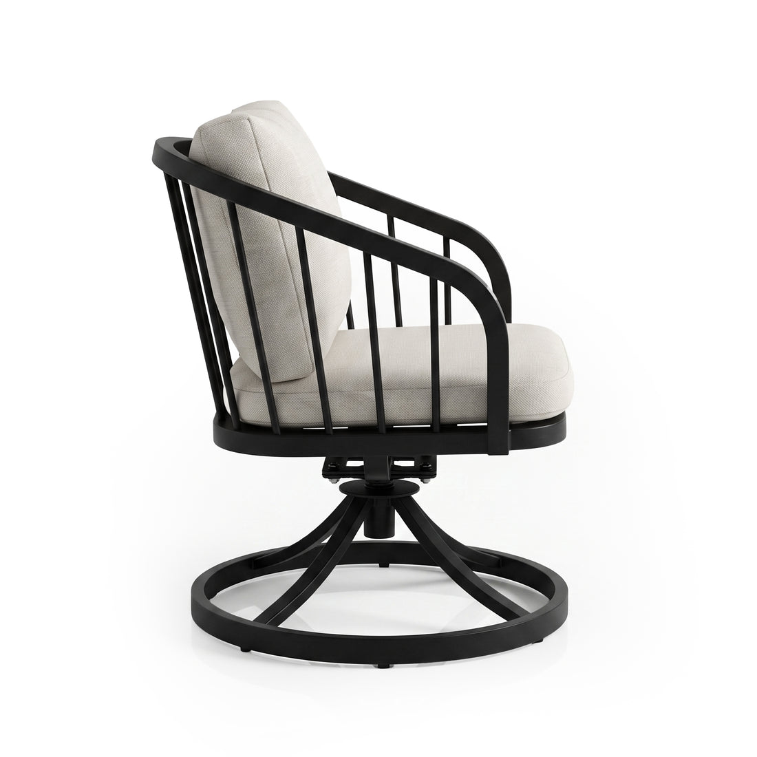 Side view of modern swivel lounge chair on white background