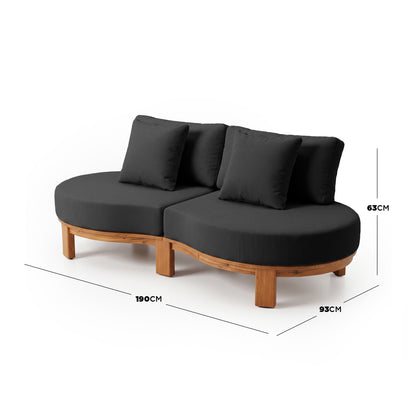 Two-seater sofa on white background with dimensions labeled 190cm by 93cm by 63cm