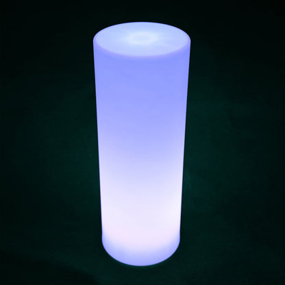 16 Colour Outdoor LED Bollard Light in Multicolour, a sleek, cylindrical, freestanding column emitting a soft blue-white glow, designed for outdoor ambiance, enhancing pathways with vibrant, customizable lighting.