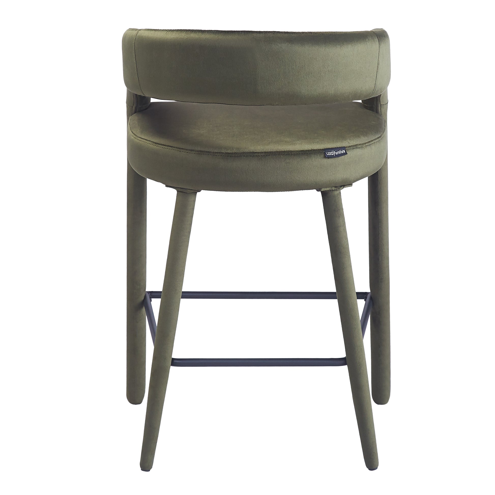 Minimalist olive green bar stool on white background