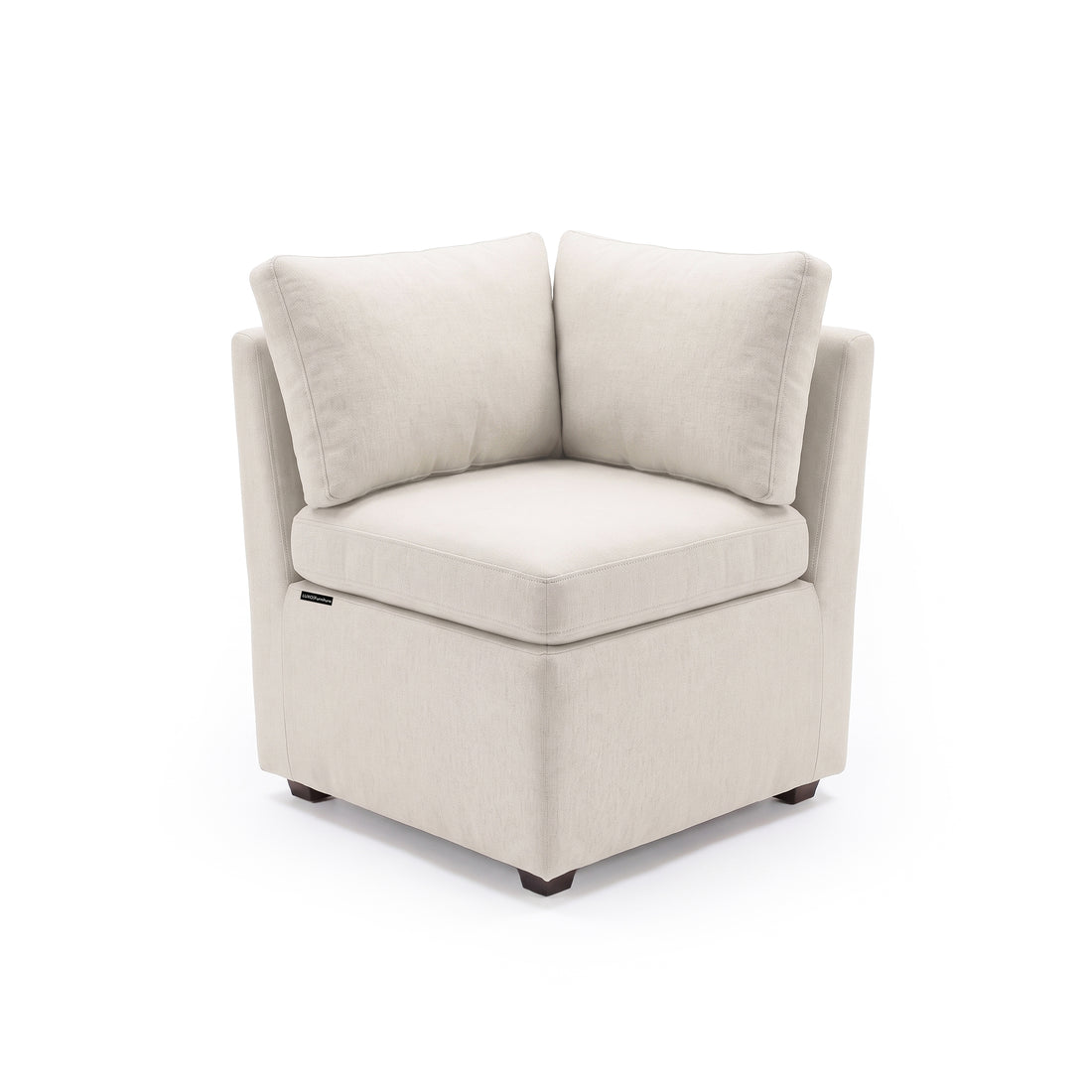 Cream textured corner chair with two cushions on white background