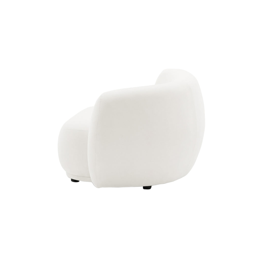 Rear-side angled view of white armchair on white background
