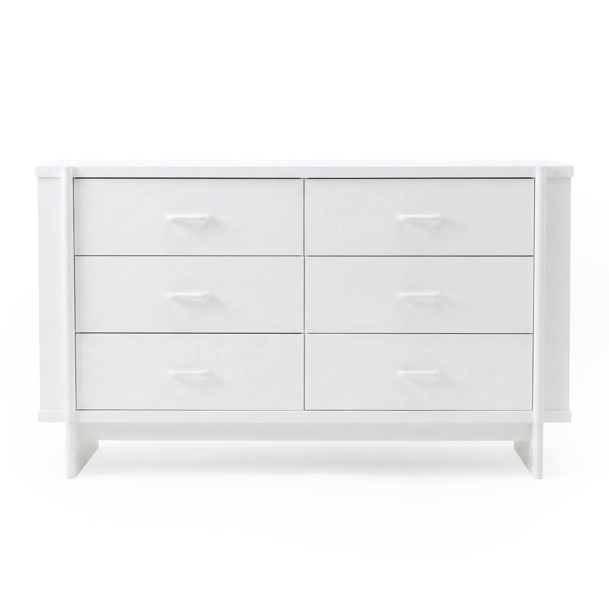 White modern six-drawer dresser on white background