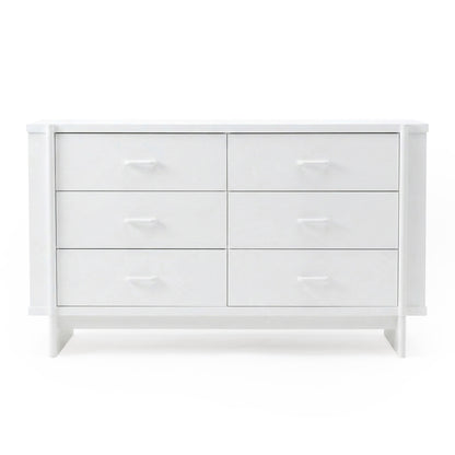 White modern six-drawer dresser on white background