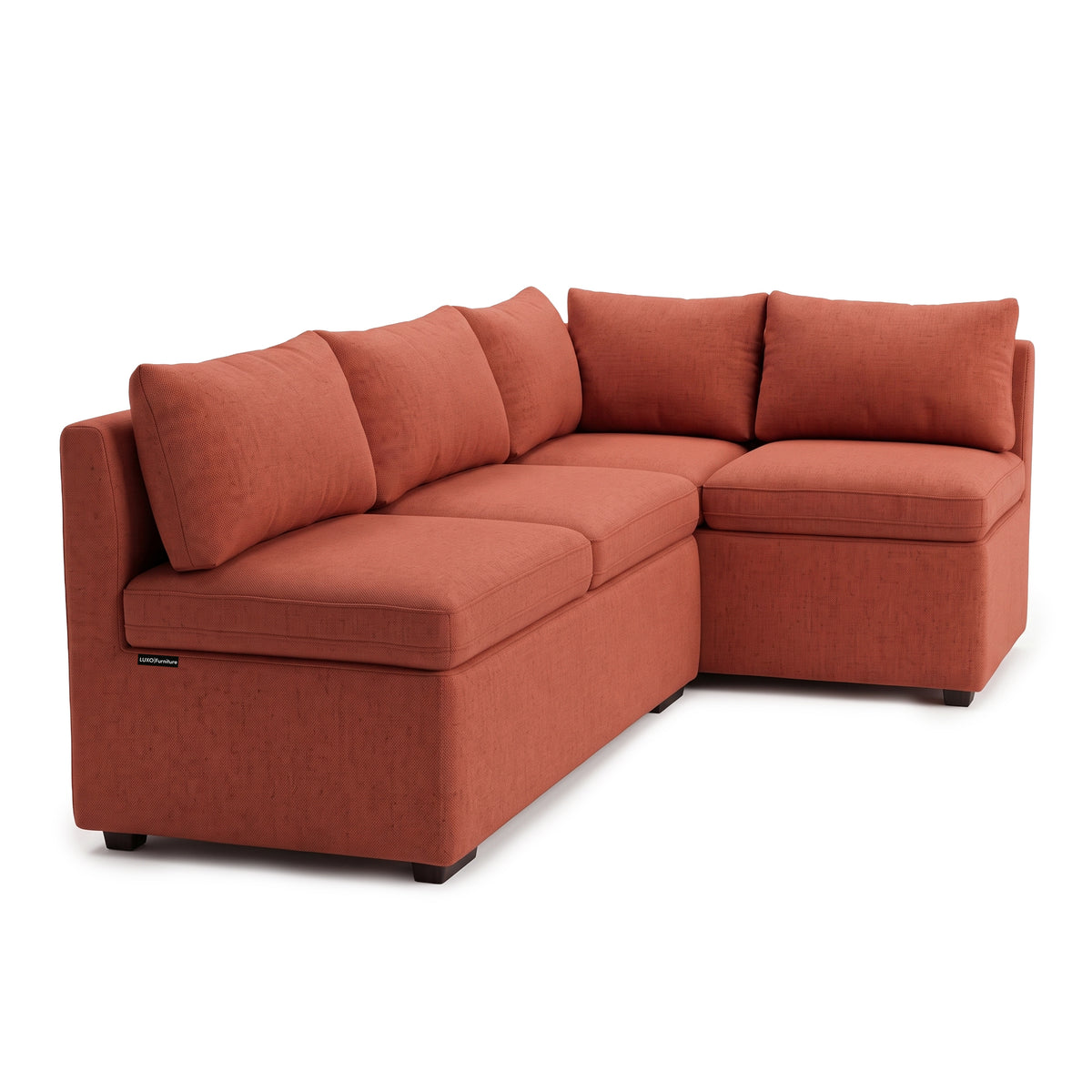 Full terracotta L-shaped sectional sofa on a white background