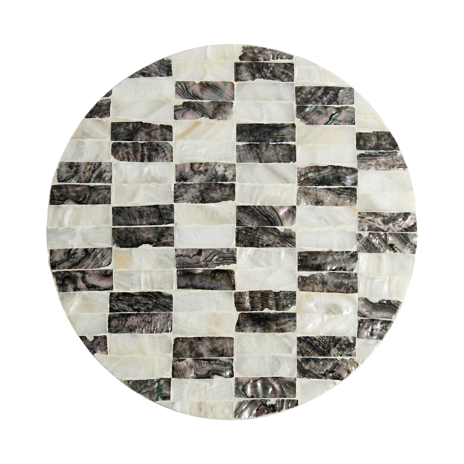 Top-down view of checkered mosaic side table on white background