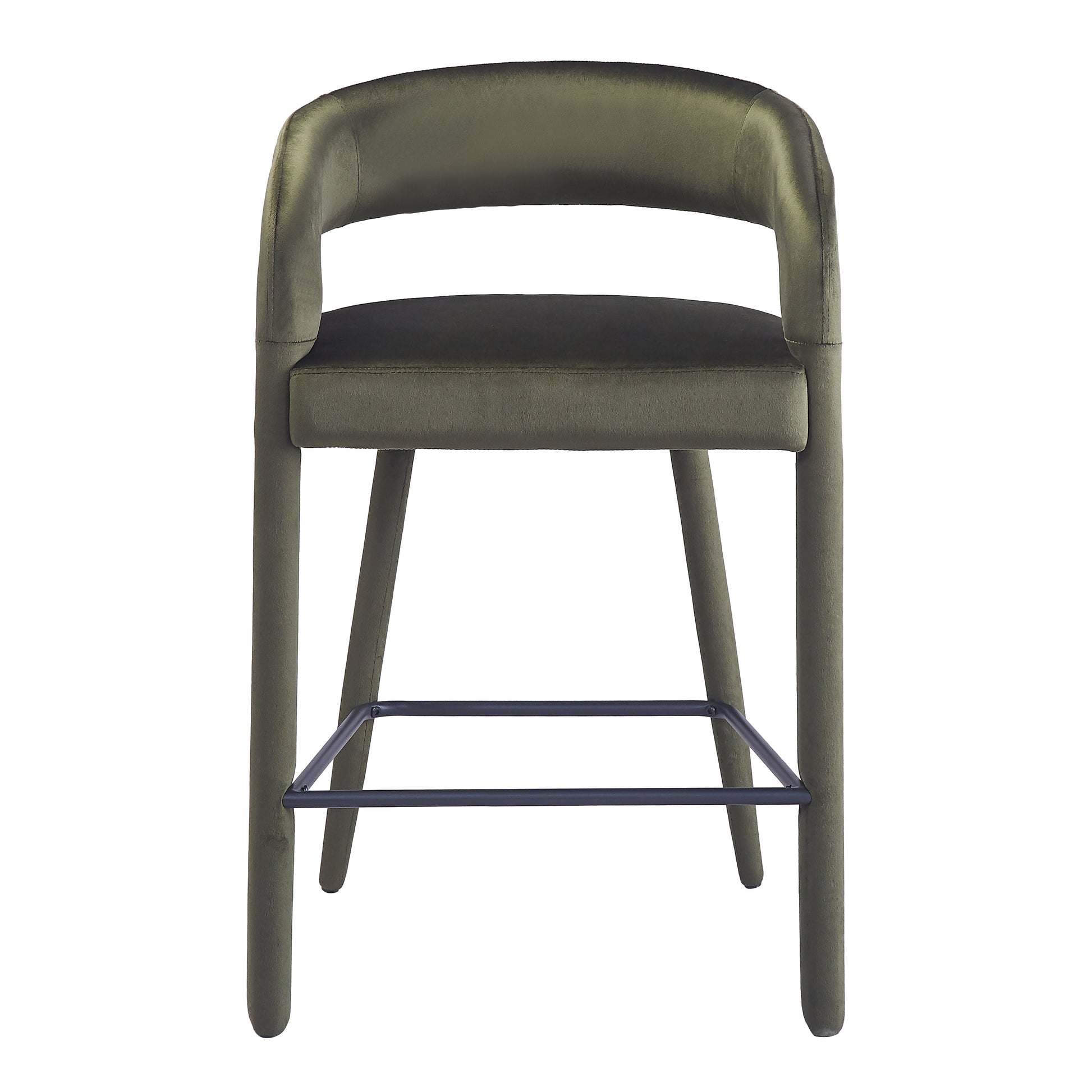Front view of olive green bar stool on white background
