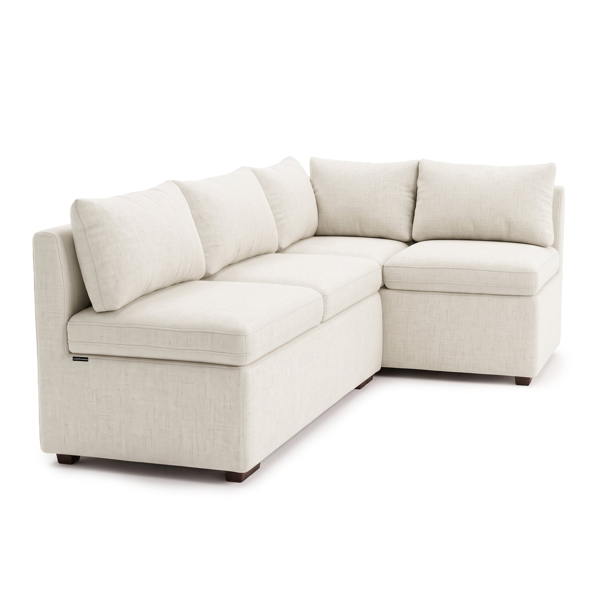 Cream textured L-shaped sectional sofa shown fully on a white background