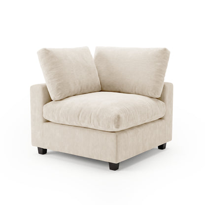 Beige modular sectional corner piece on white background
