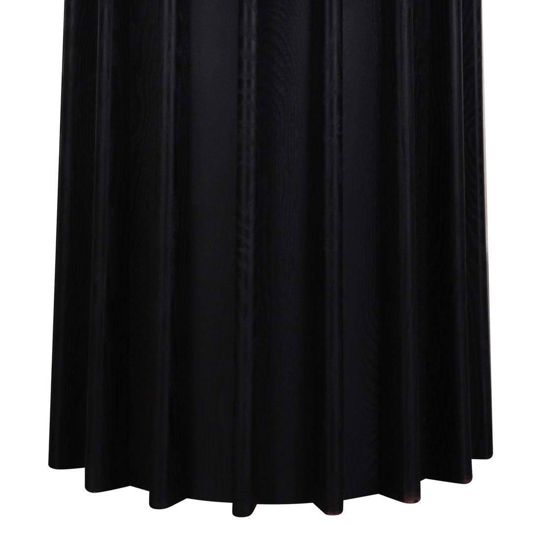 Gabi 120cm Marble Look Dining Table in Black, featuring a round silhouette with a floor-length, black pleated tablecloth, creating an elegant, sculptural presence with a fluted base.