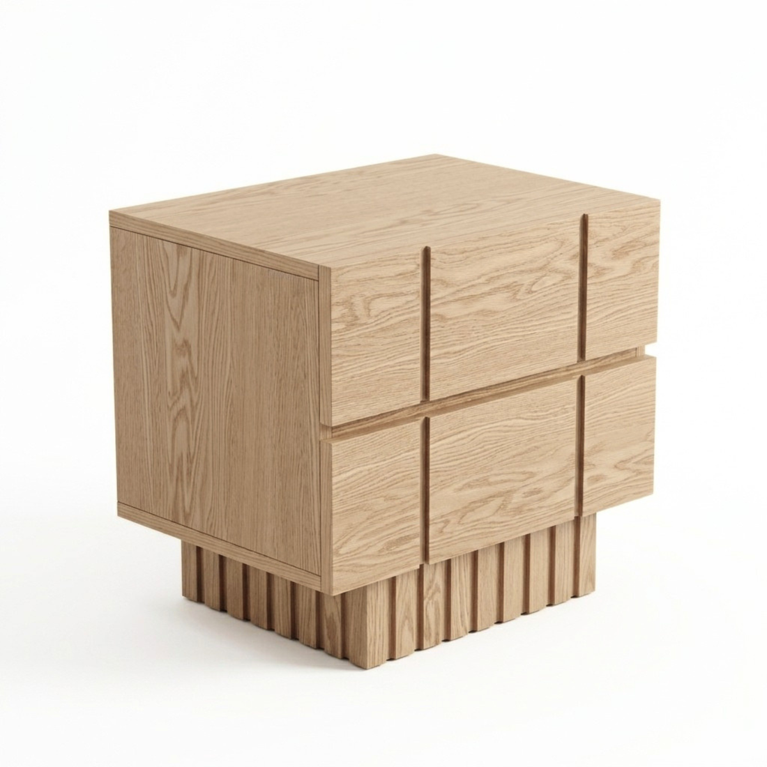 Modern wooden nightstand on white background