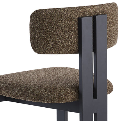 Haleo Curved Boucle Dining Chair Set of 2 features a rust brown boucle-upholstered seat and back with a slim black metal frame, offering modern curves and supportive comfort for stylish dining.