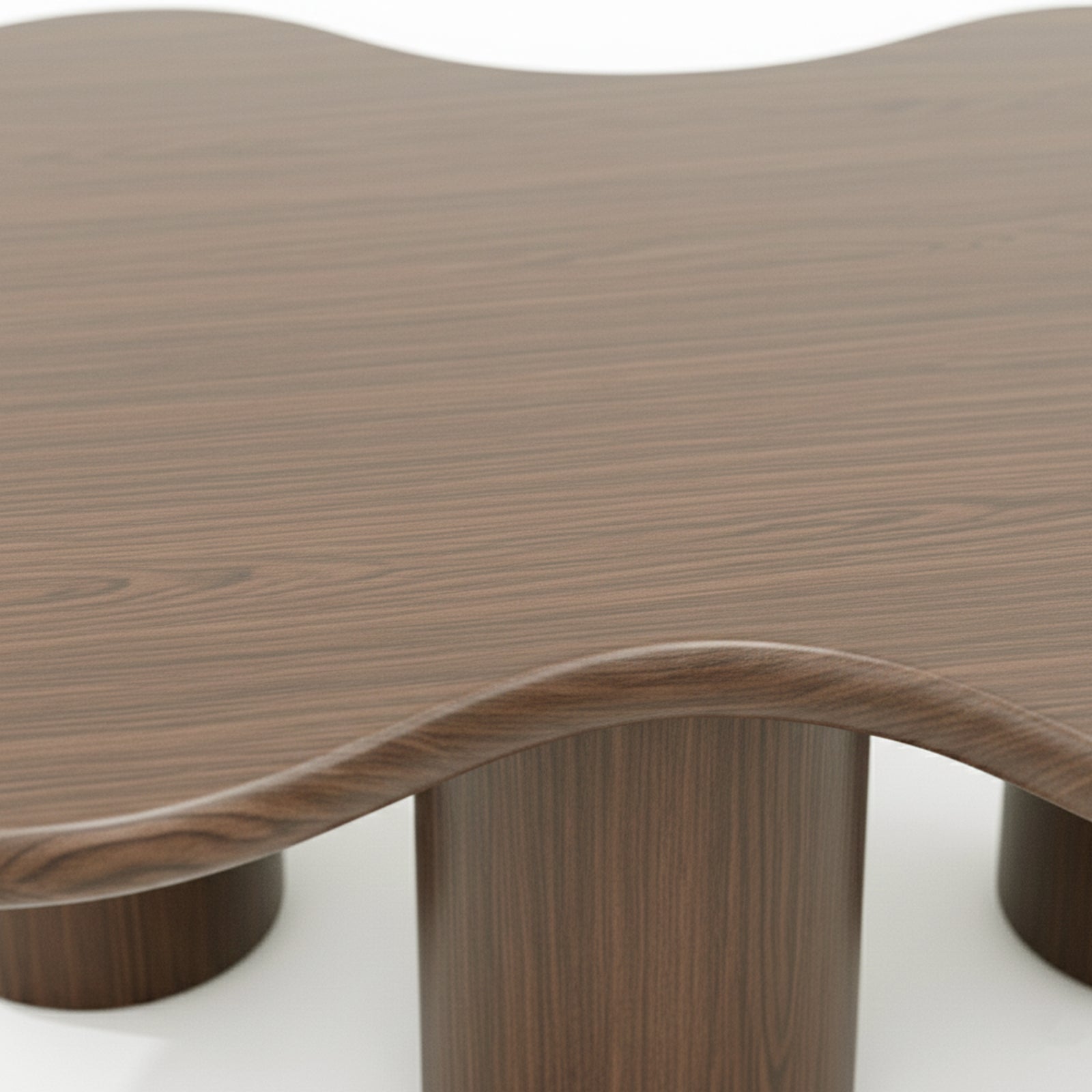 Close-up of wooden coffee table edge highlighting wood grain