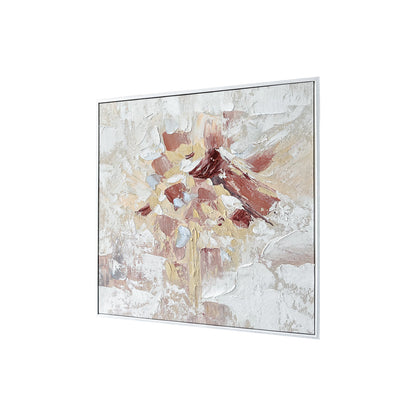 Bloom Framed Canvas Wall Art 105 x 105cm in White features an abstract composition with palette-knife strokes, creating a textured, impasto floral mass, framed in minimalist white for a modern gallery feel.