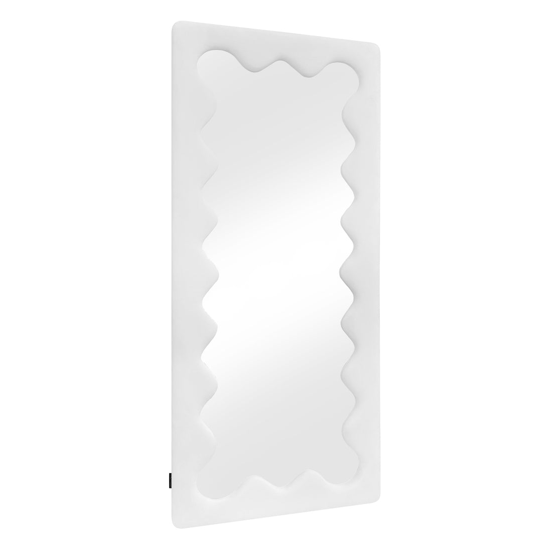 Serena 180cm Full Length Mirror in Cream White showcases a modern design with a thick, wavy-edged frame, offering a full head-to-toe view, ideal for enhancing room brightness and elegance.