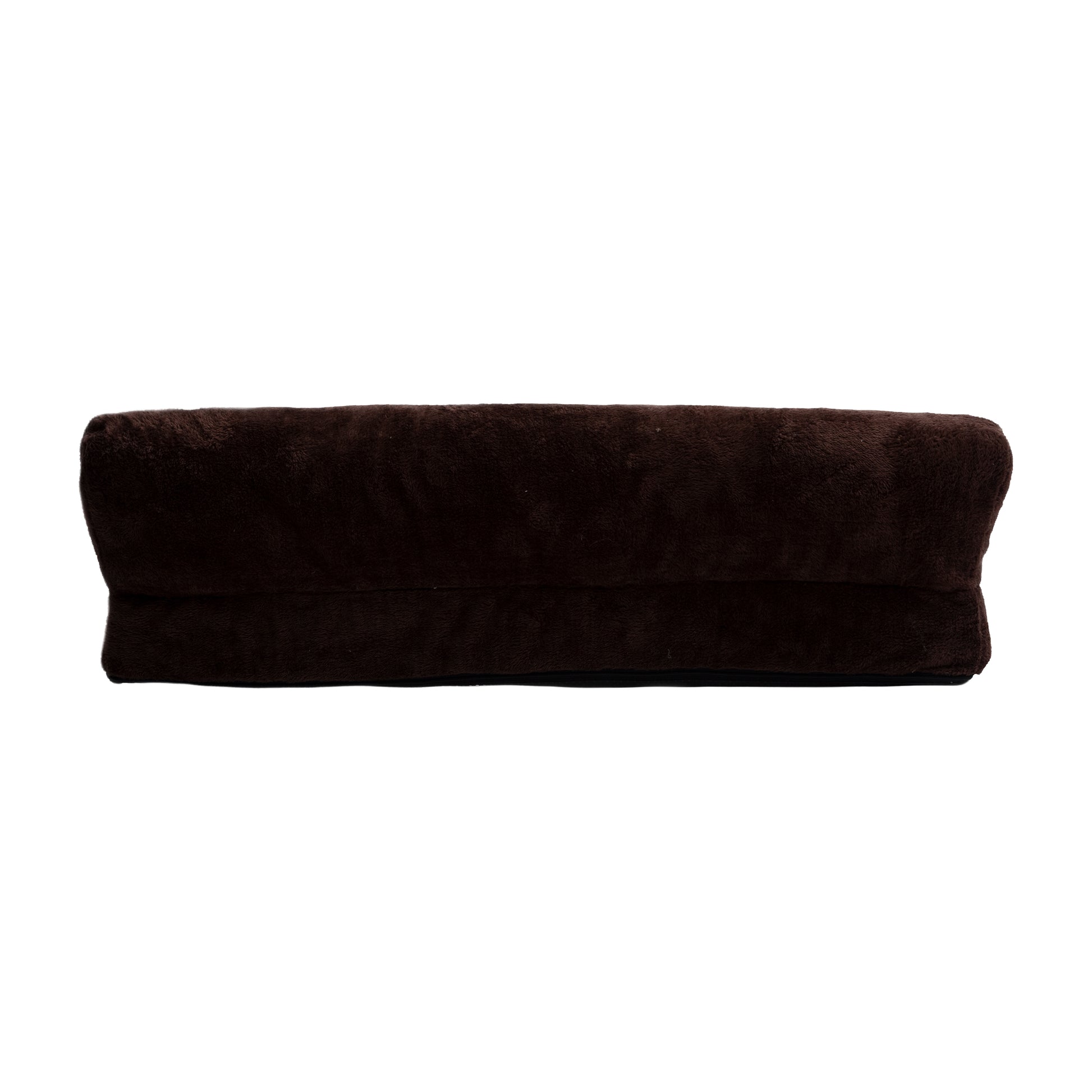 Dark brown folded plush fabric item on white background