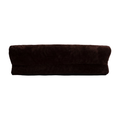 Dark brown folded plush fabric item on white background