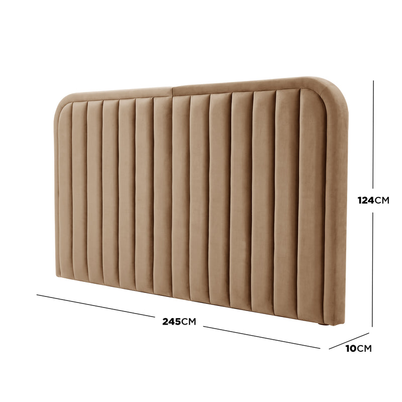Beige headboard with dimensions annotated
