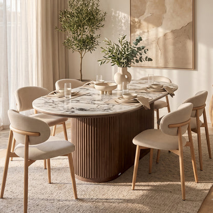 Modern dining table with chairs in an elegant styled dining room