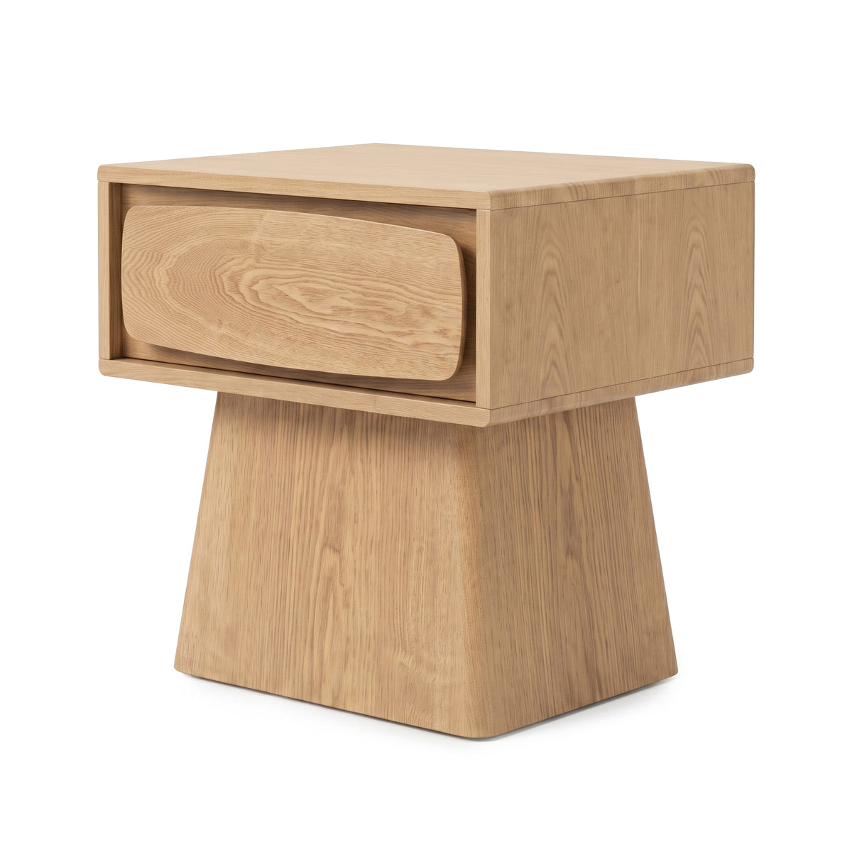 Modern wooden nightstand on a white studio background