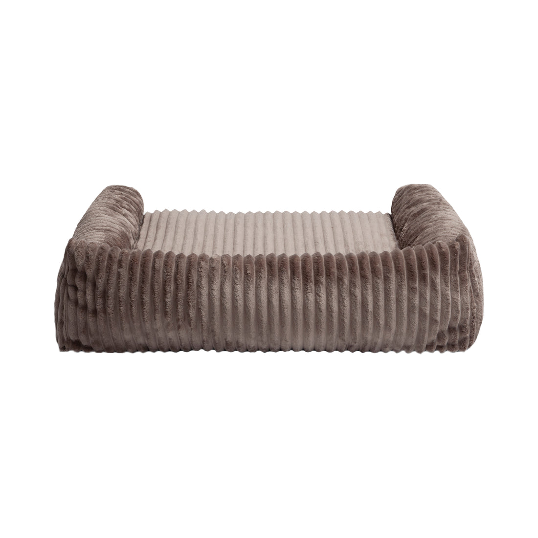 Brown corduroy pet bed on white background