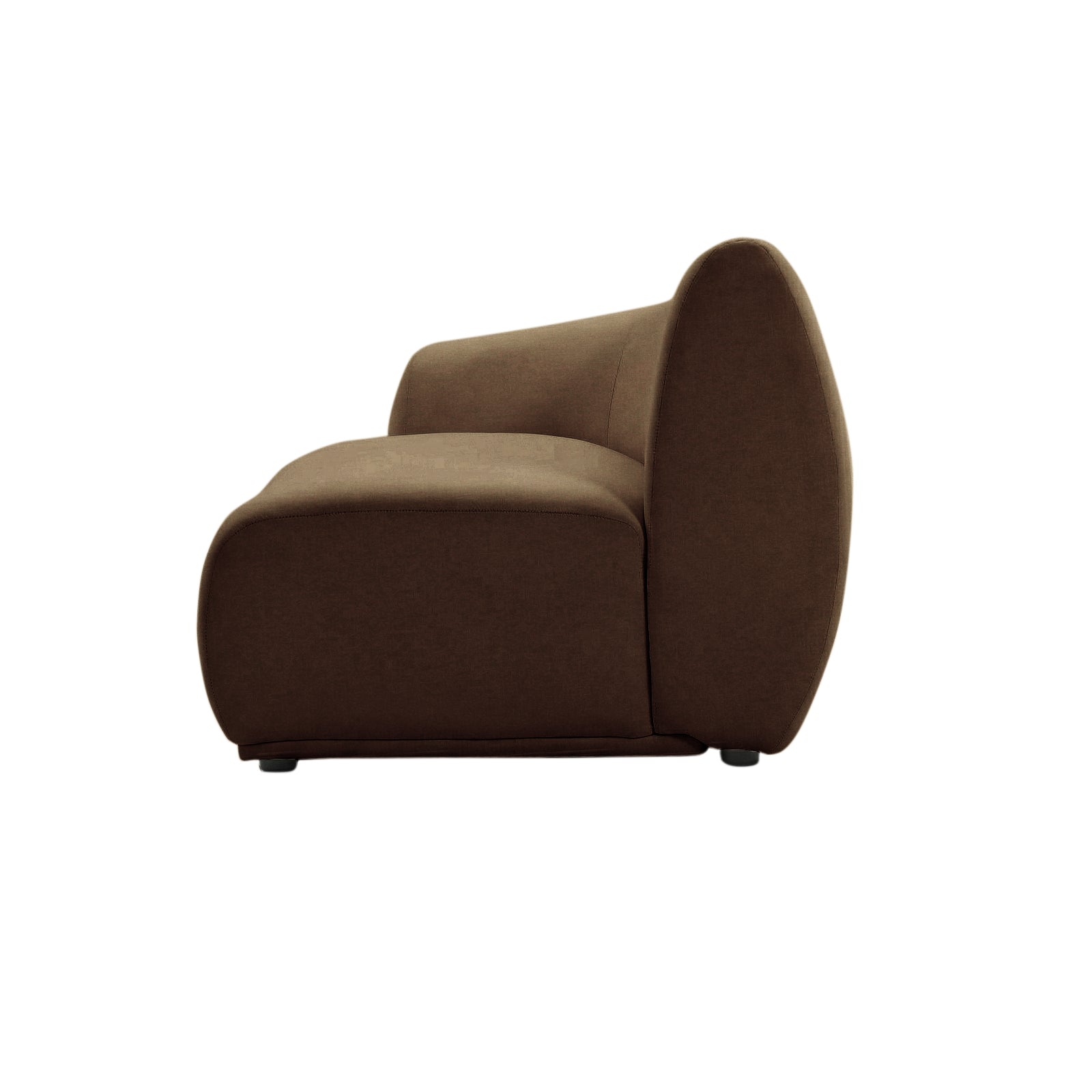 Side view of armless brown sofa section on white background