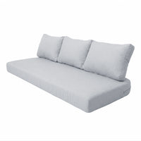 Light grey sofa seat cushion with three matching backrest cushions on a white background