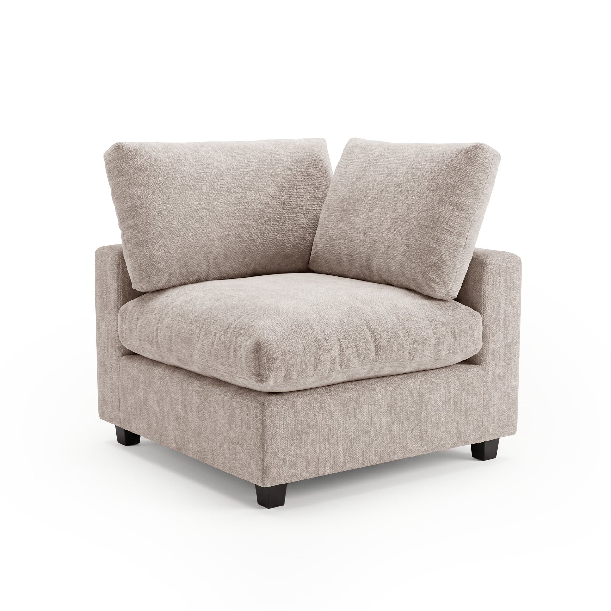 Modern upholstered sectional corner piece on a white background.