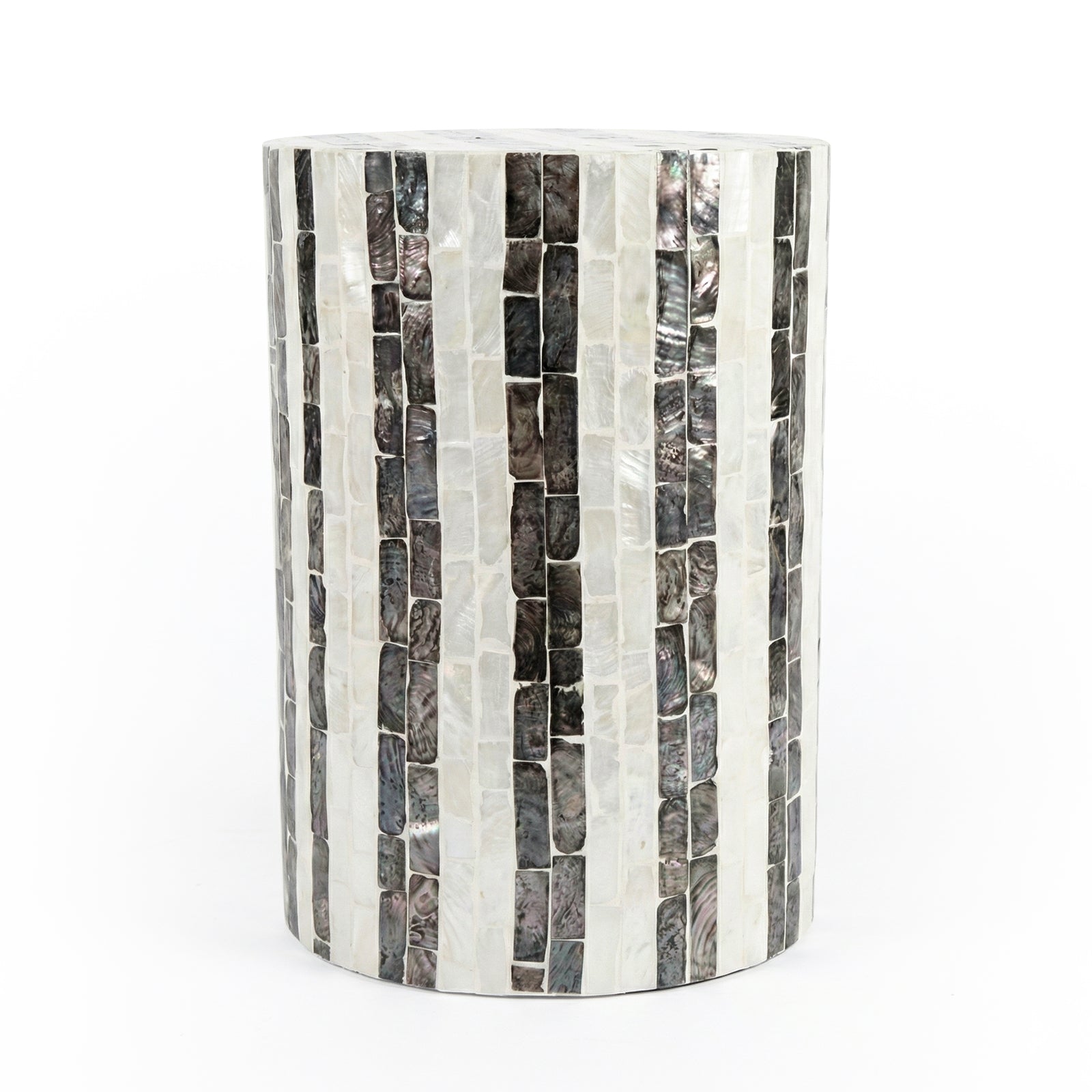 Cylindrical mosaic side table on white background