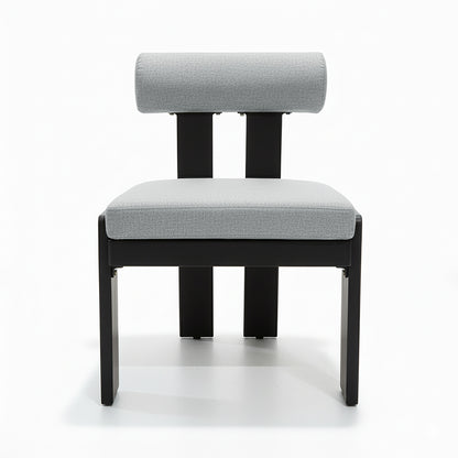 Positano 6 Seater Outdoor Dining Set in Black & Grey features a sleek black aluminum frame with light-grey cushioned chairs and a spacious table, offering modern elegance and comfort for outdoor gatherings.