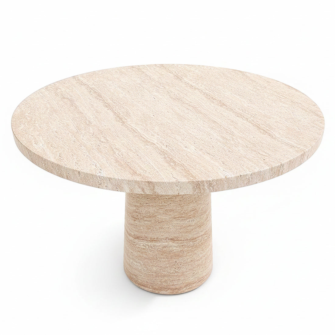 Round beige stone table full view on white background