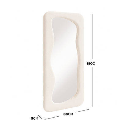 Sabrina 180cm Curved Full Length Mirror in Beige features a wavy-edged mirror set in a softly textured, rounded-corner frame, offering a stylish, full-body reflection to enhance any room's ambiance.