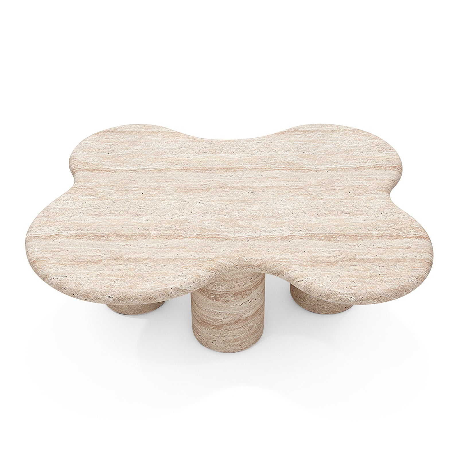 Textured light beige coffee table with cylindrical legs on white background, full view