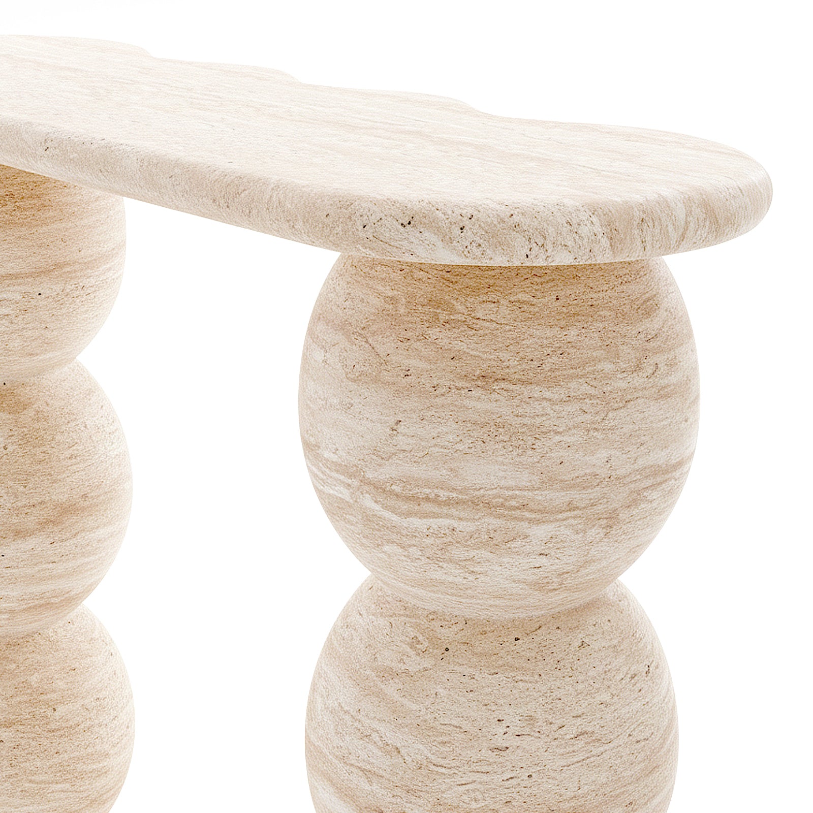 Close-up of console table base and edge on white background