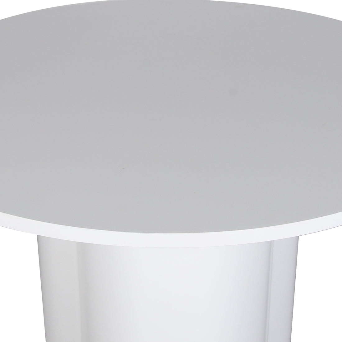 Cece 120cm Round Wooden Dining Table in White featuring a sleek, circular tabletop and sturdy cylindrical pedestal base, showcasing modern simplicity and compact design for intimate dining spaces.