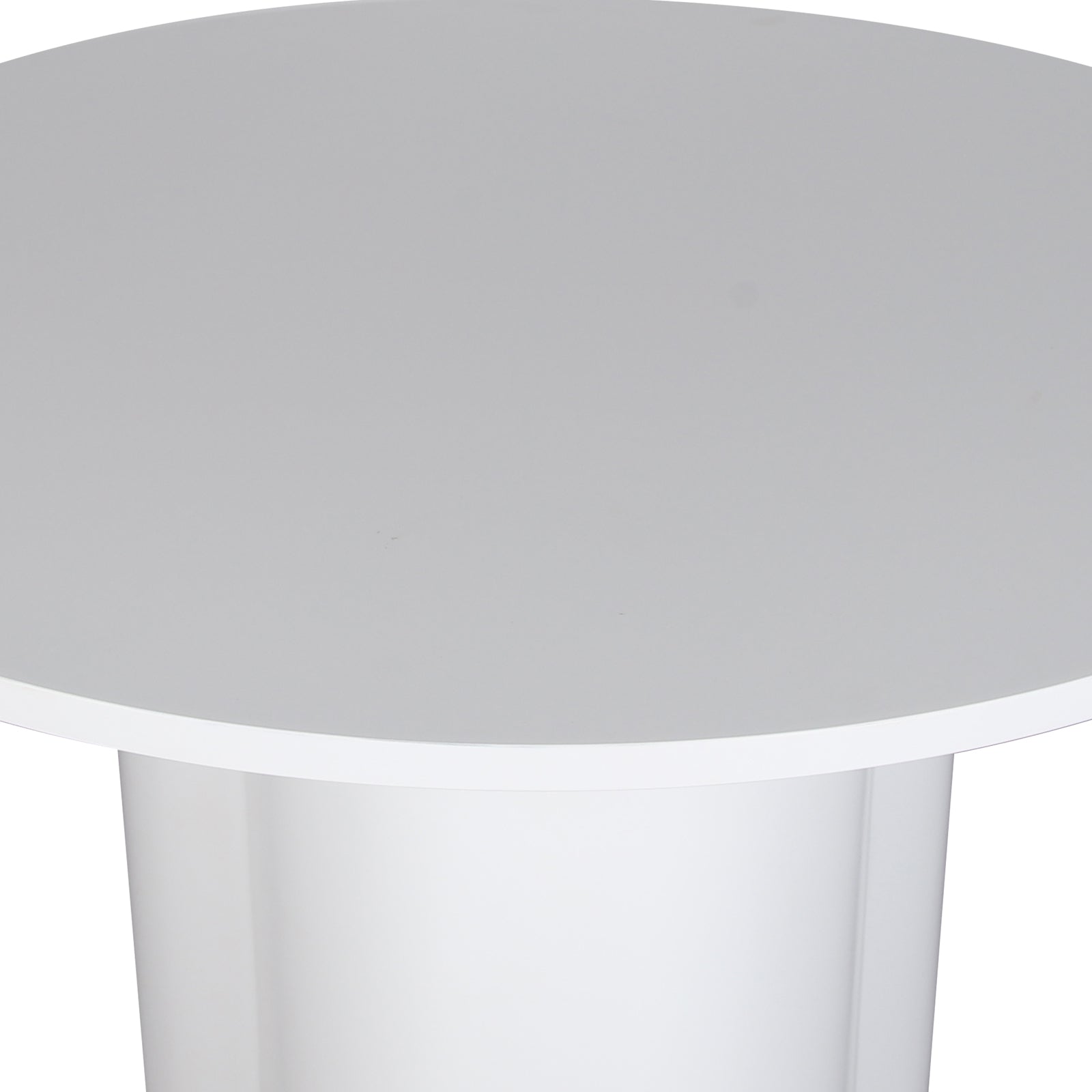 Cece 120cm Round Wooden Dining Table in White featuring a sleek, circular tabletop and sturdy cylindrical pedestal base, showcasing modern simplicity and compact design for intimate dining spaces.