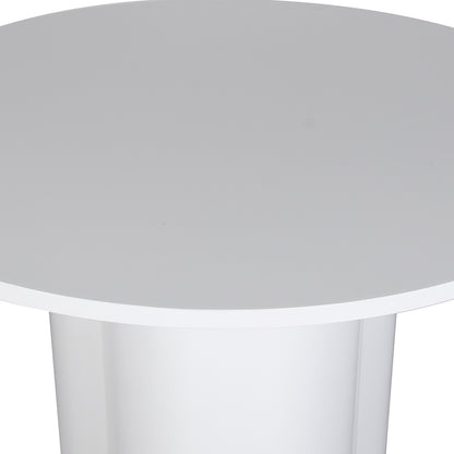 Cece 120cm Round Wooden Dining Table in White featuring a sleek, circular tabletop and sturdy cylindrical pedestal base, showcasing modern simplicity and compact design for intimate dining spaces.